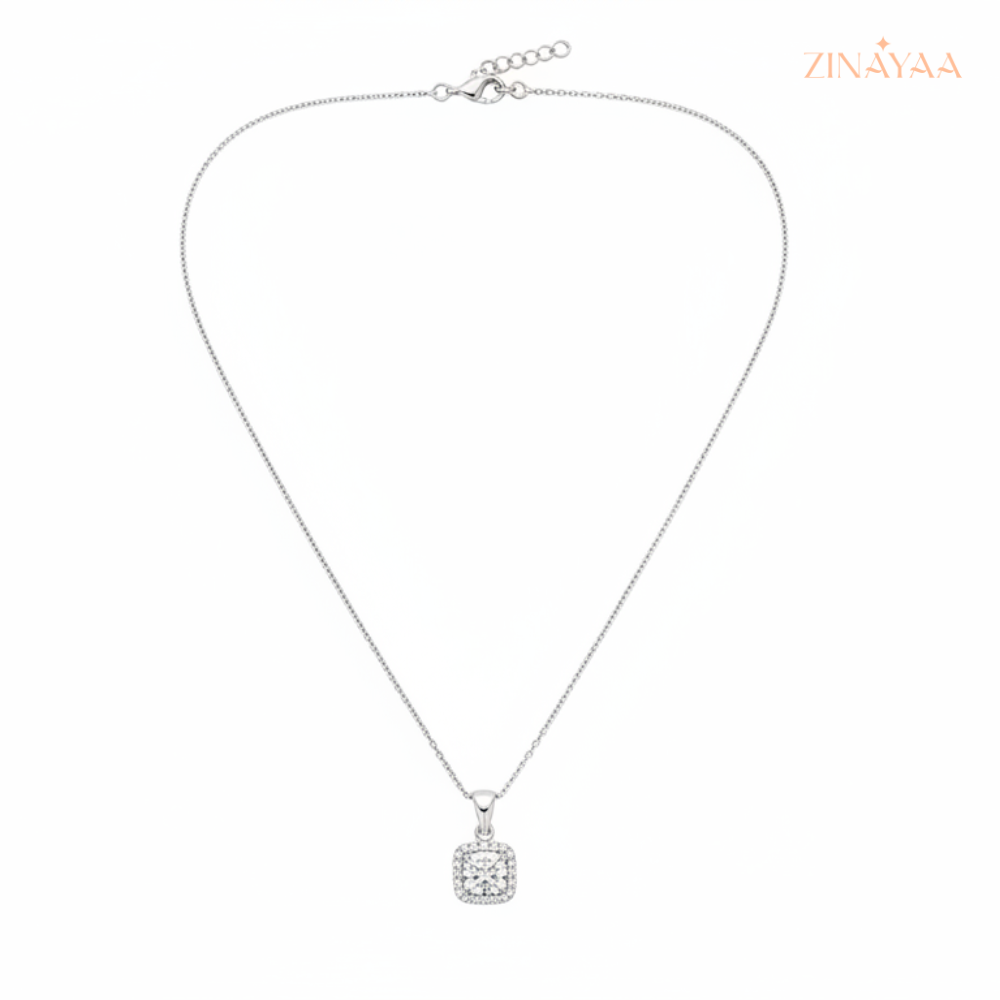 92.5 Sterling Silver Cushion Solitaire Pendant Necklace