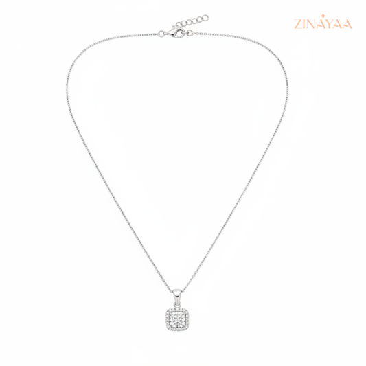 92.5 Sterling Silver Cushion Solitaire Pendant Necklace