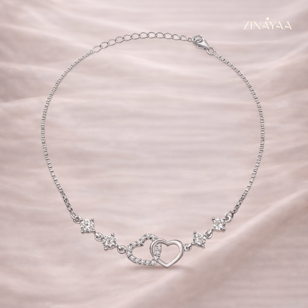 925 Sterling Silver Adjustable Double Heart Bracelet