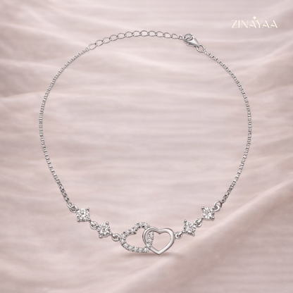 925 Sterling Silver Adjustable Double Heart Bracelet