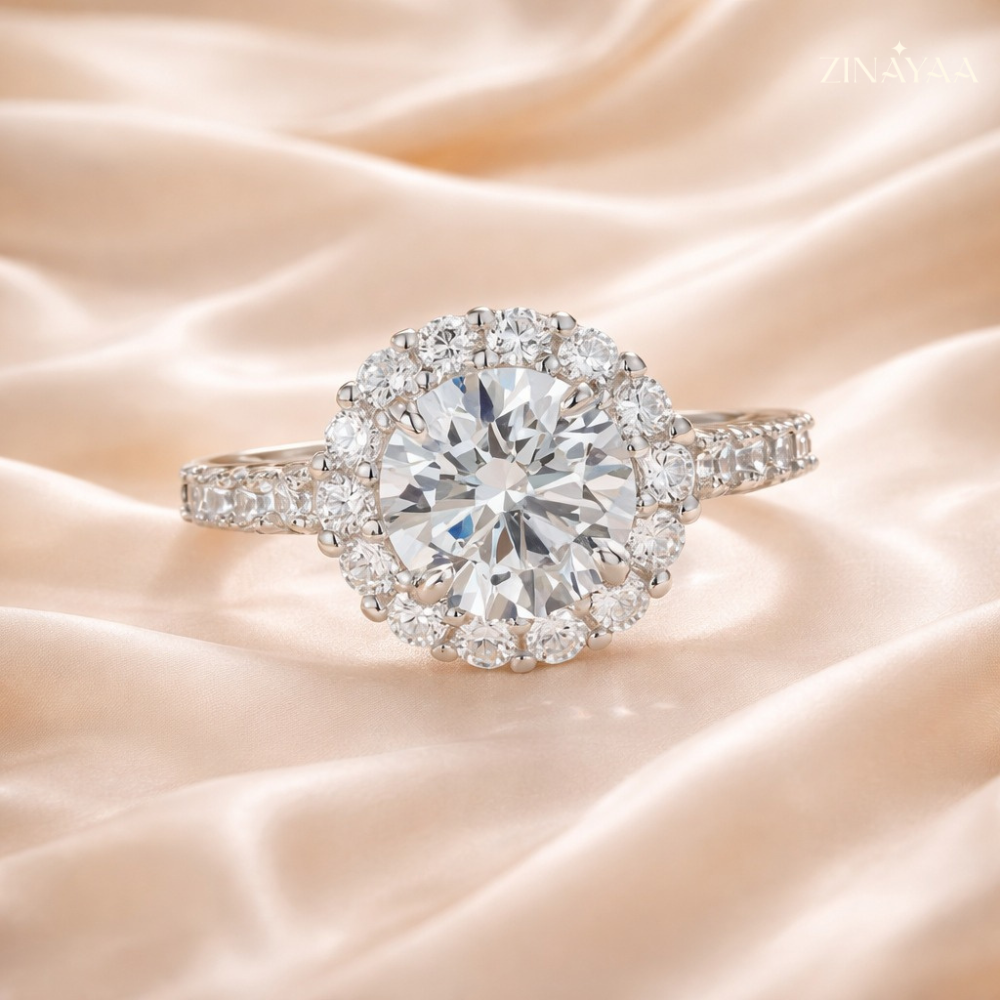 92.5 Sterling Silver Adjustable Round Halo Solitaire Ring
