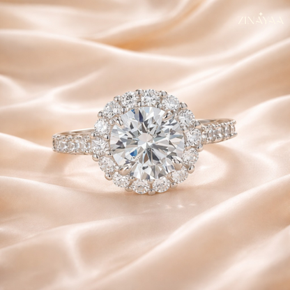 92.5 Sterling Silver Adjustable Round Halo Solitaire Ring