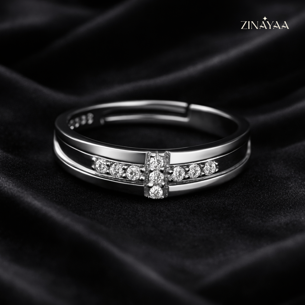 925 Sterling Silver Crossline Adjustable Ring