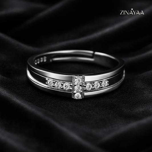 925 Sterling Silver Crossline Adjustable Ring