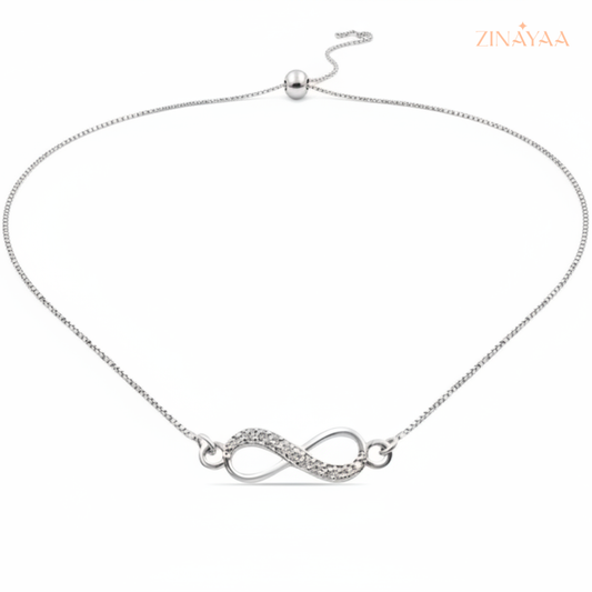 925 Sterling Silver Infinity Sparkle Adjustable Necklace