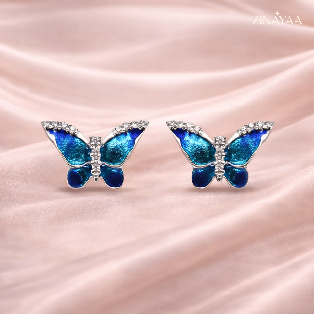 925 Sterling Silver Blue Butterfly Stud Earrings