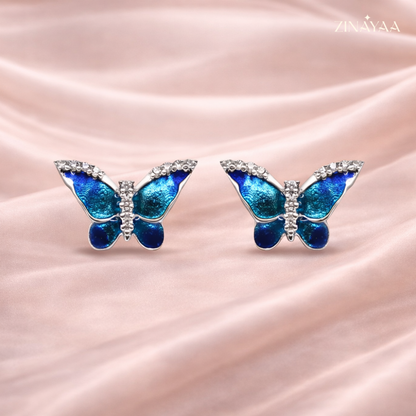 925 Sterling Silver Blue Butterfly Stud Earrings