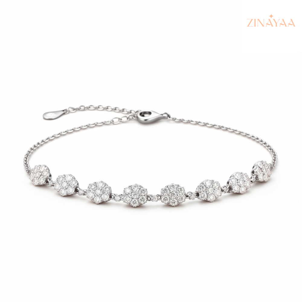 92.5 Sterling Silver Floral Diamond-Cut Bracelet