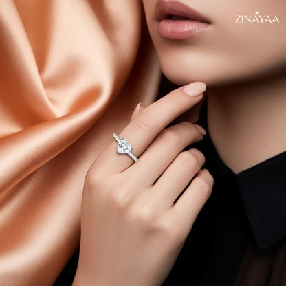 92.5 Sterling Silver Adjustable Heart-Cut Solitaire Ring