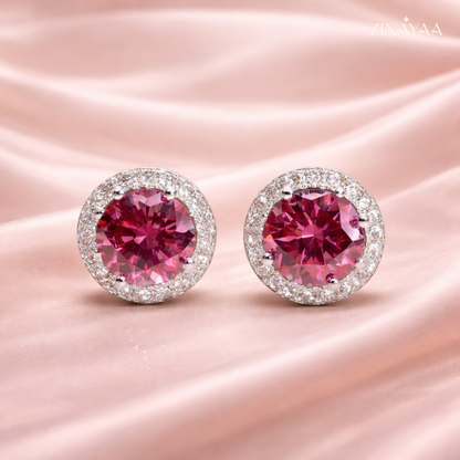 925 Sterling Silver Pink Halo Stud Earrings