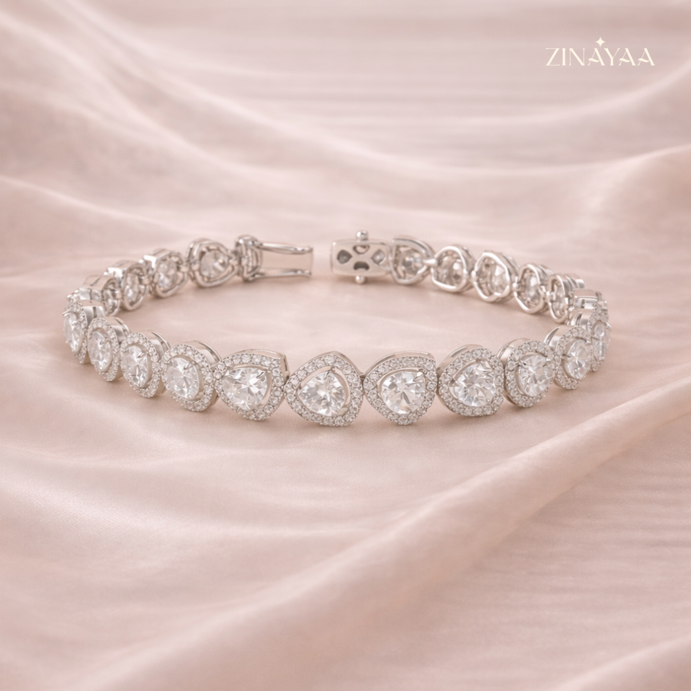 925 Sterling Silver Adjustable Heart Tennis Bracelet
