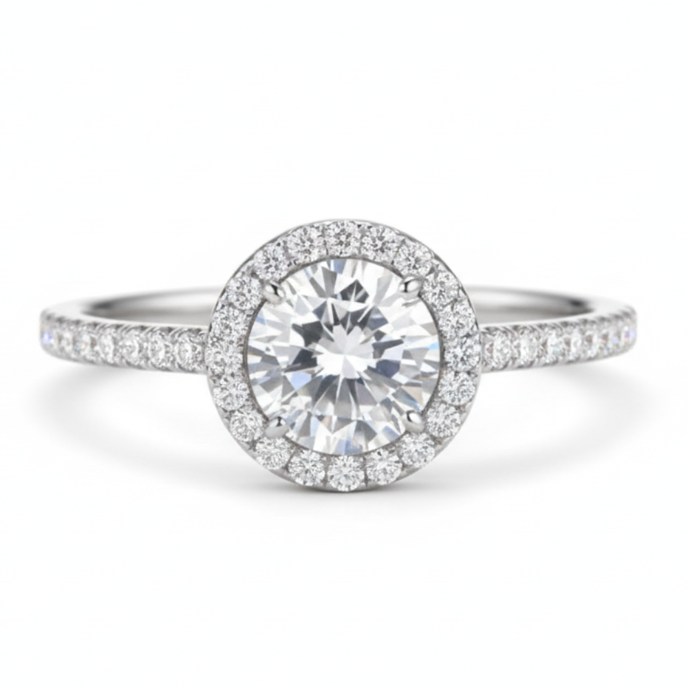 92.5 Sterling Silver Halo Solitaire Ring For women