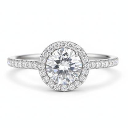 92.5 Sterling Silver Halo Solitaire Ring For women