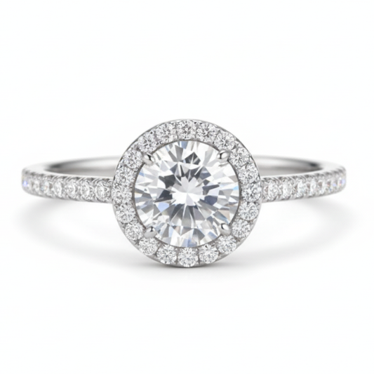 92.5 Sterling Silver Halo Solitaire Ring For women