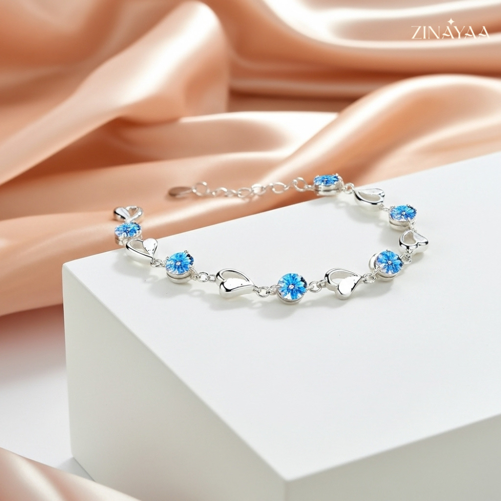 925 Sterling Silver Blue Heart Charm Bracelet