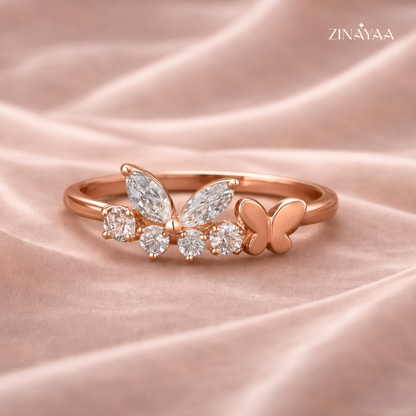 925 Sterling Silver Rose Gold Floral Spark Adjustable Ring