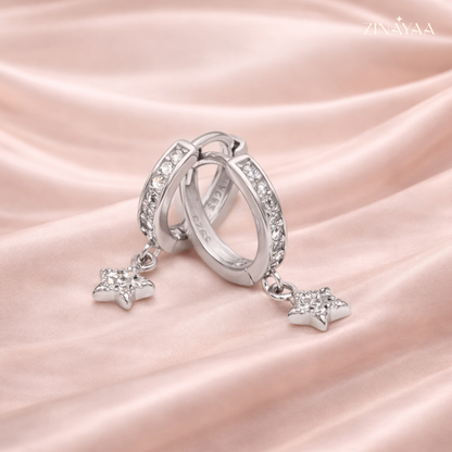 925 Sterling Silver Star Drop Hoop Earrings