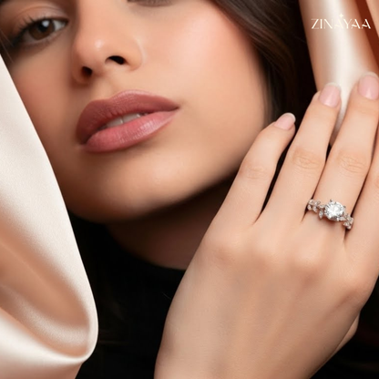 925 Sterling Silver Adjustable Infinity Solitaire Leaf Ring for Women