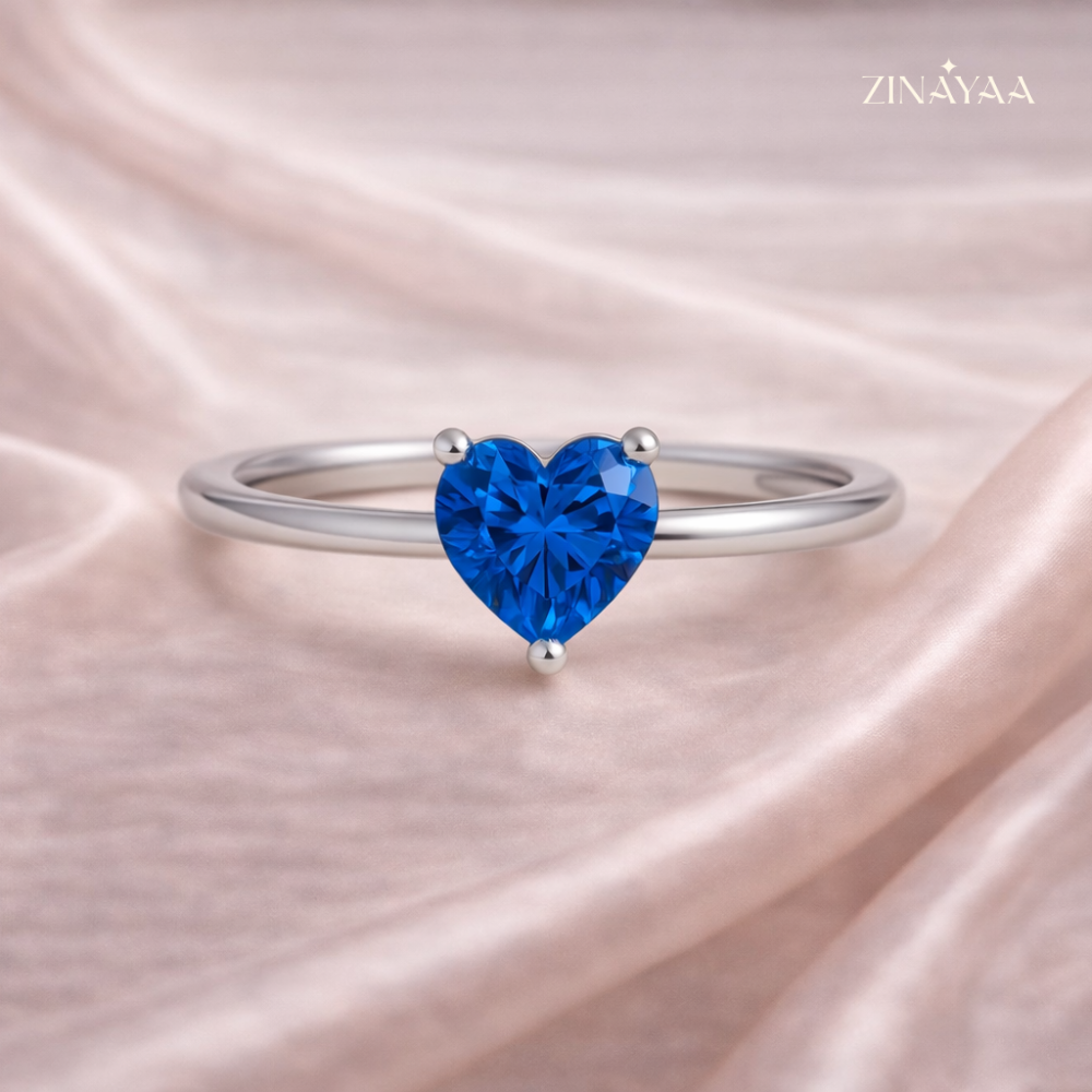 925 Sterling Silver Blue Heart Solitaire adjustable Ring