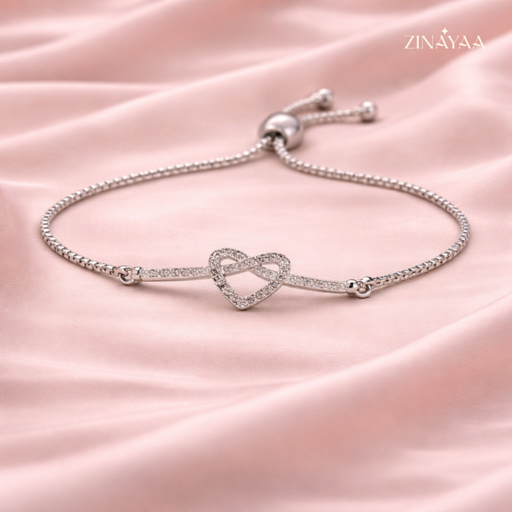925 Sterling Silver Infinite Heart Adjustable Bracelet,