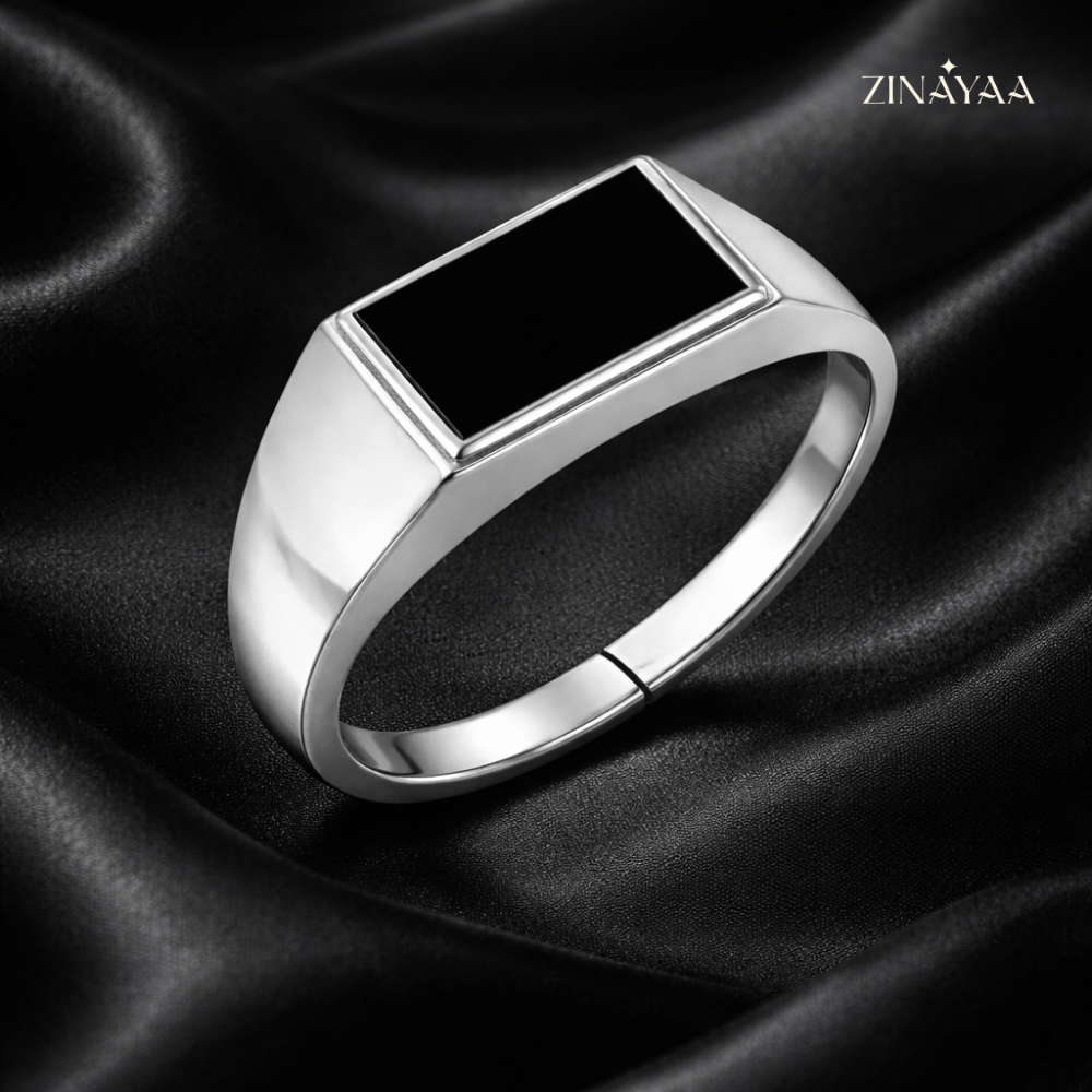 925 Sterling Silver Onyx Signet Adjustable Ring for Men