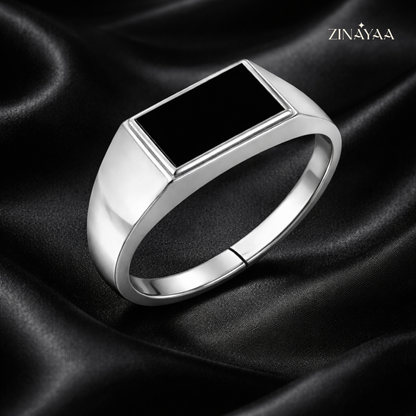 925 Sterling Silver Onyx Signet Adjustable Ring for Men