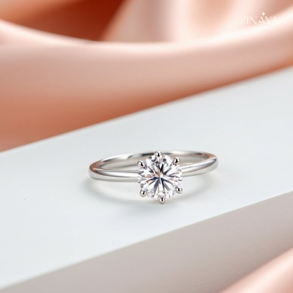 925 Sterling Silver Engagament Solitaire  Adjustable  Ring for Women