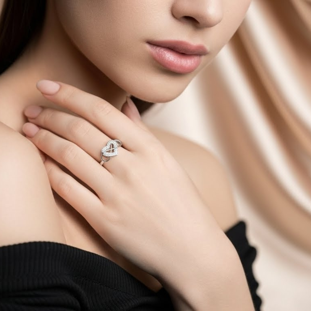 925 Sterling Silver Adjustable Infinity Heart  Ring for Women