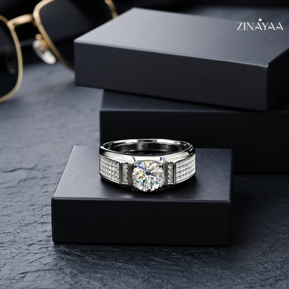 92.5 Sterling silver Mens Regal Radiance Adjustable Ring