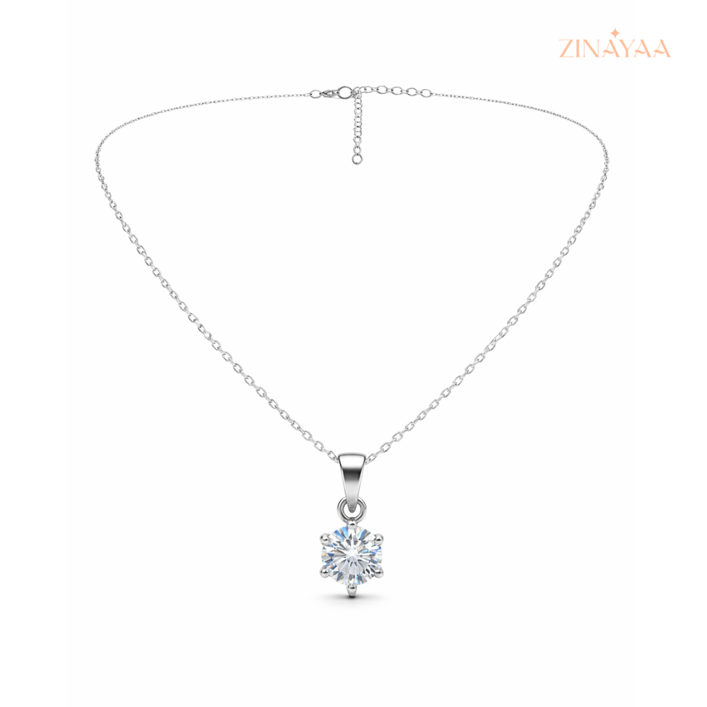 925 Sterling Silver Classic Solitaire Adjustable Pendant Necklace
