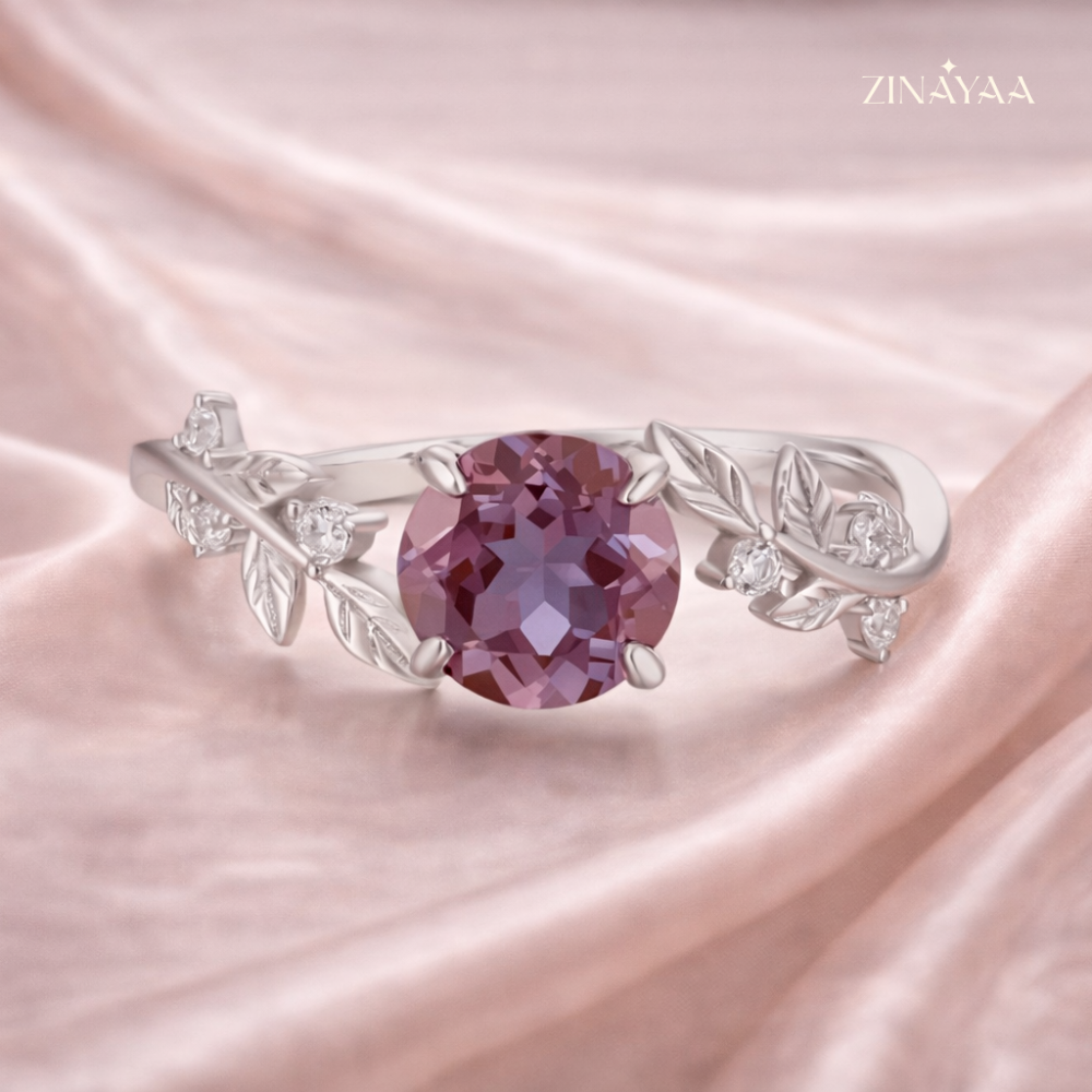 925 Sterling Silver Floral Amethyst Adjustable Ring