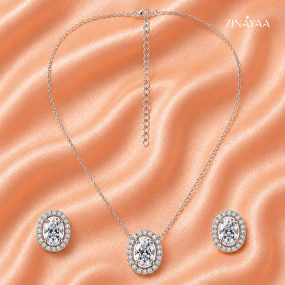 925 Sterling Silver Oval Halo Jewellery Set