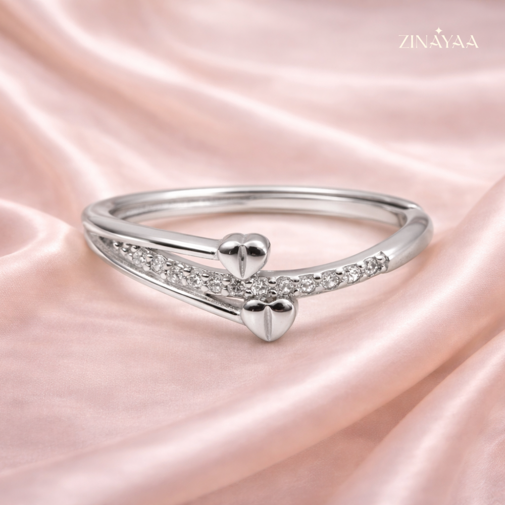 925 Sterling Silver Dual Heart Adjustable Ring