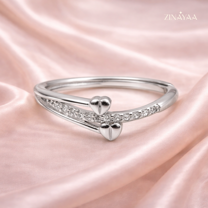 925 Sterling Silver Dual Heart Adjustable Ring