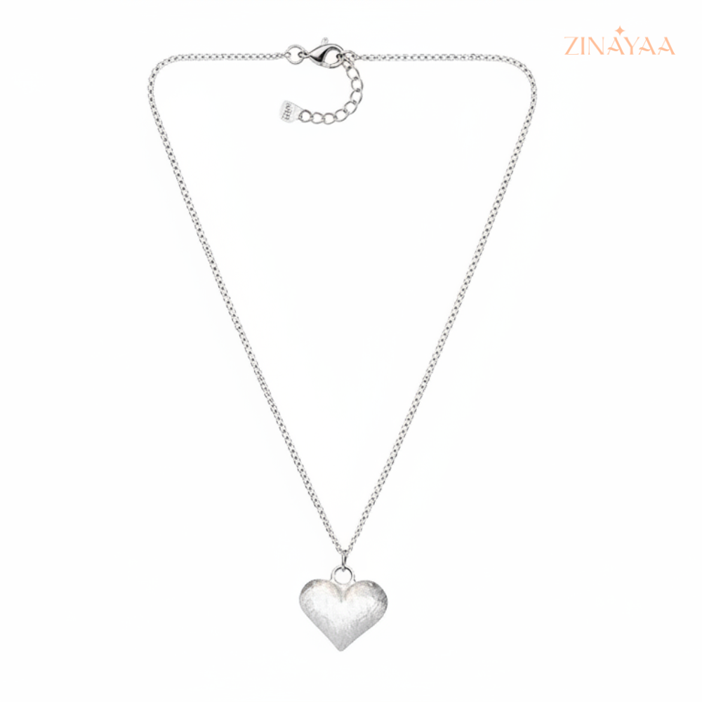 925 Sterling Silver Textured Heart Adjustable Pendant Necklace
