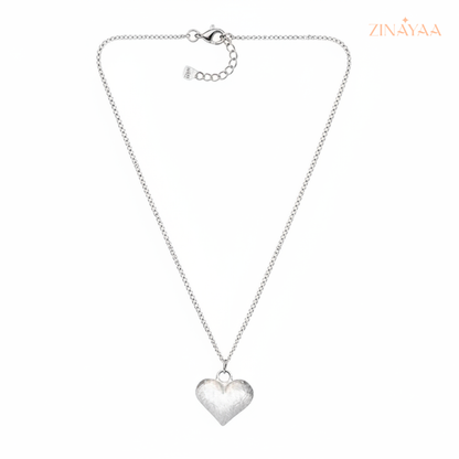 925 Sterling Silver Textured Heart Adjustable Pendant Necklace