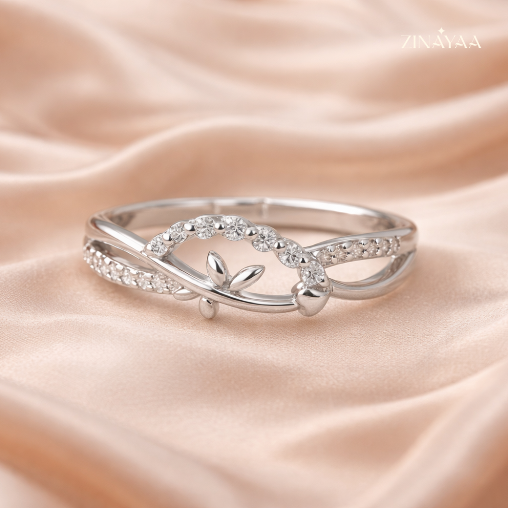 925 Sterling Silver Leaf & Heart Adjustable Ring