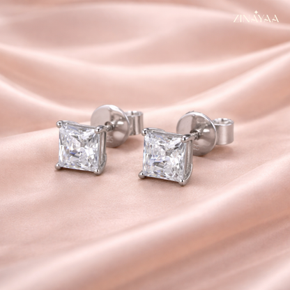 925 Sterling Silver Princess-Cut Solitaire Stud Earrings