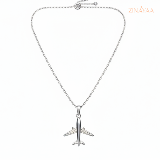 925 Sterling Silver Airplane Charm Adjustable Necklace