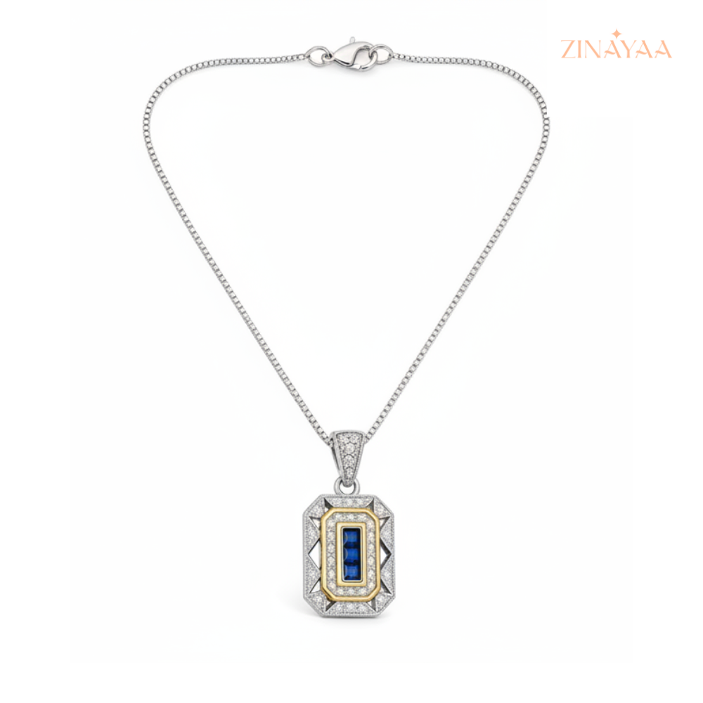 925 Sterling Silver Royal Blue Frame Adjustable Pendant Necklace