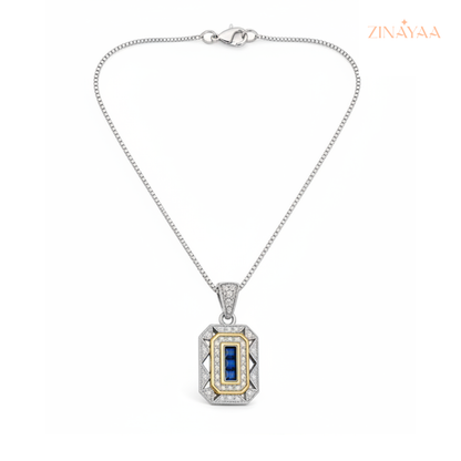 925 Sterling Silver Royal Blue Frame Adjustable Pendant Necklace