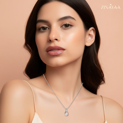 92.5 Sterling Silver Pear Drop Pendant with Chain