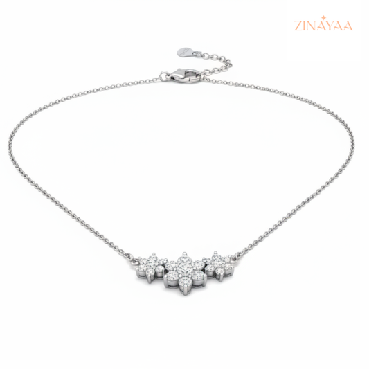925 Sterling Silver Floral Sparkle Adjustable Necklace