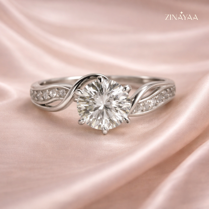 925 Sterling Silver Wave Solitaire Adjustable Ring