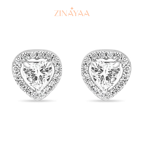 92.5 Sterling Silver Heart Halo Stud Earrings