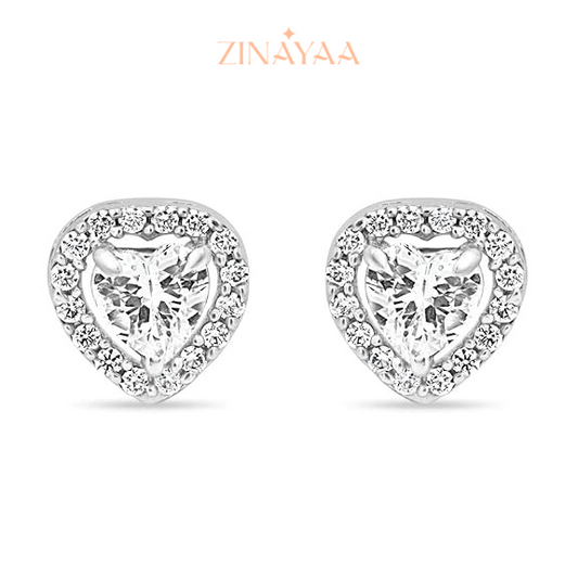 92.5 Sterling Silver Heart Halo Stud Earrings