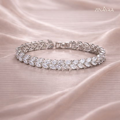 925 Sterling Silver Adjustable Leaf Tennis Bracelet