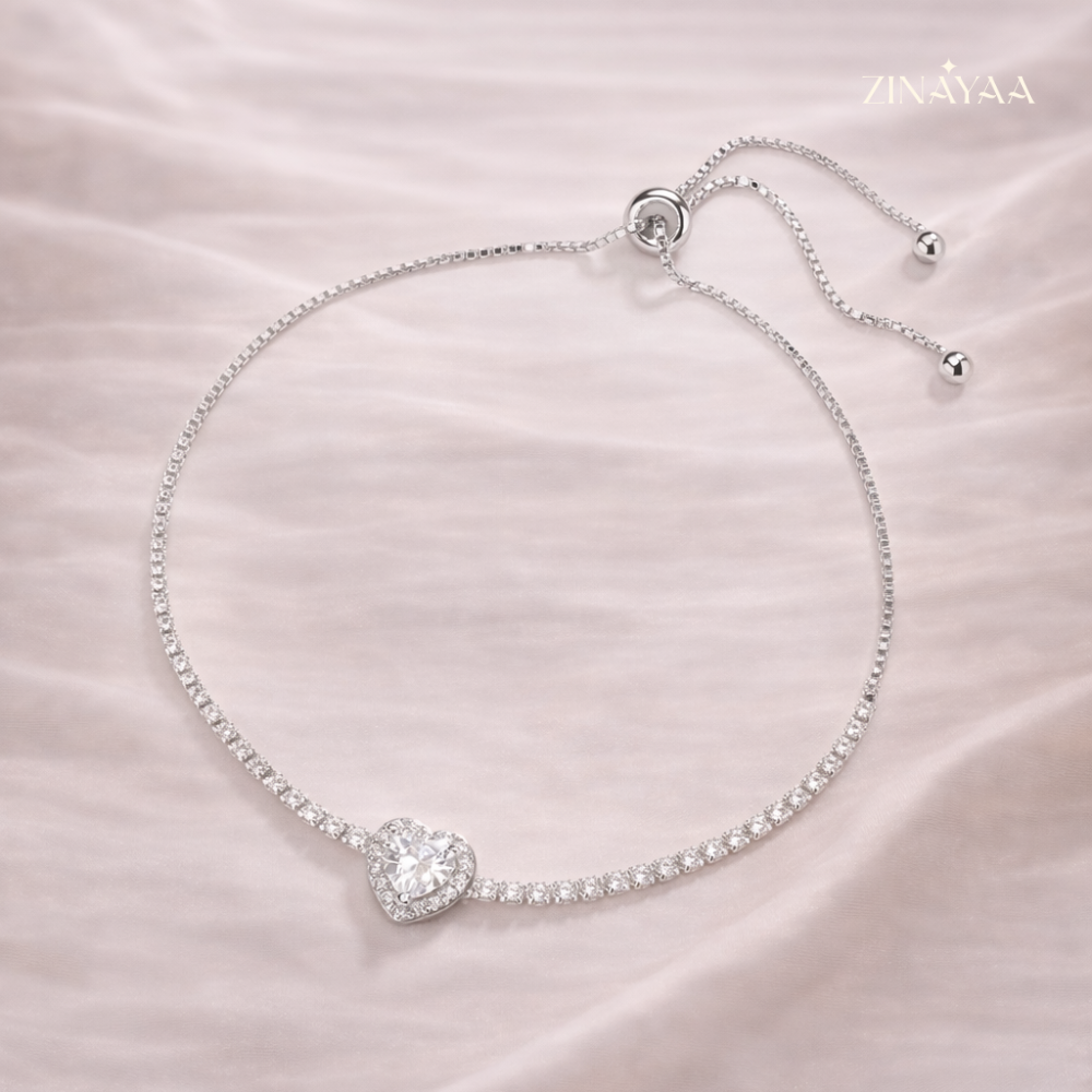 925 Sterling Silver Heart Elegance Adjustable Bracelet