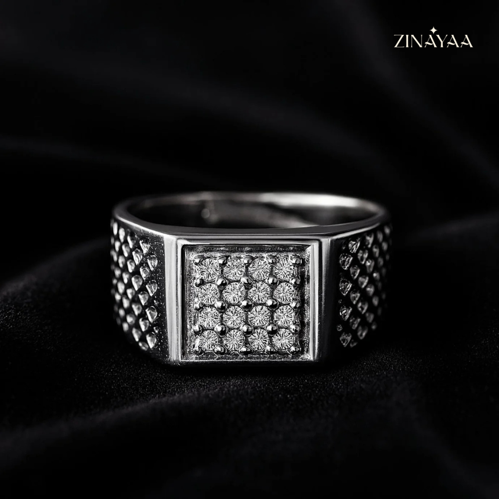 925 Sterling Silver Imperial Grid Adjustable Ring