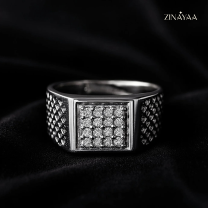 925 Sterling Silver Imperial Grid Adjustable Ring